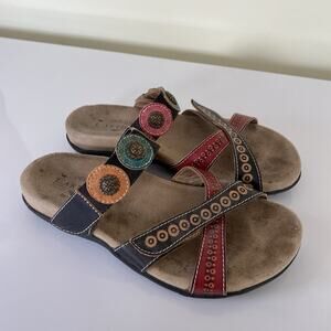 L'Artiste Glendora Black Red Leather Sandals Womens Size 36 US 5/5.5